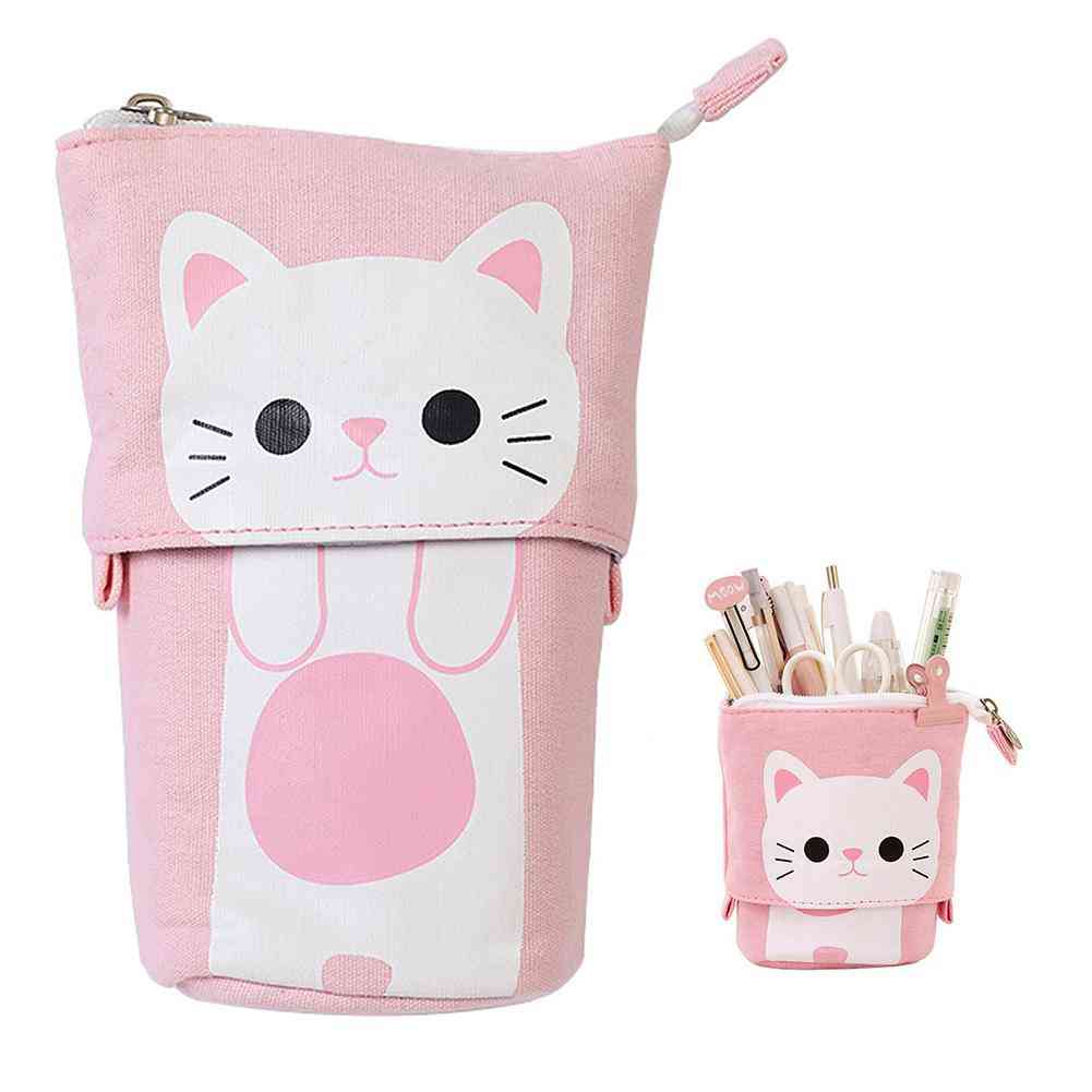 Cartoon Cute Cat Telescopic Pencil Pouch Bag, Stationery Pen Case Box