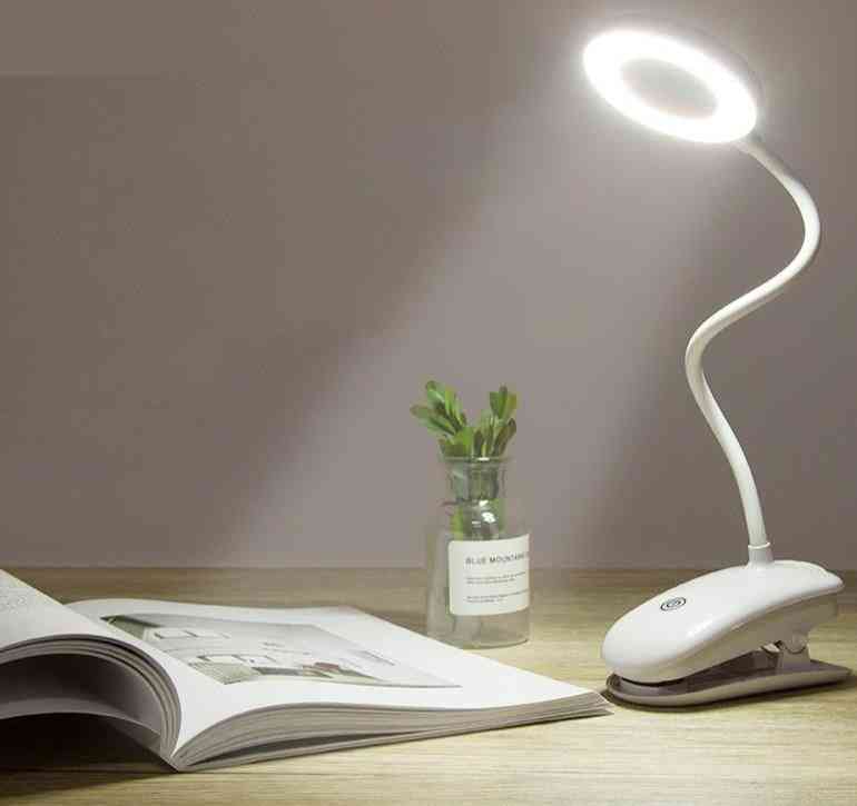 Lampe de bureau led rechargeable par usb avec gradation tactile flexible, lampe à clip