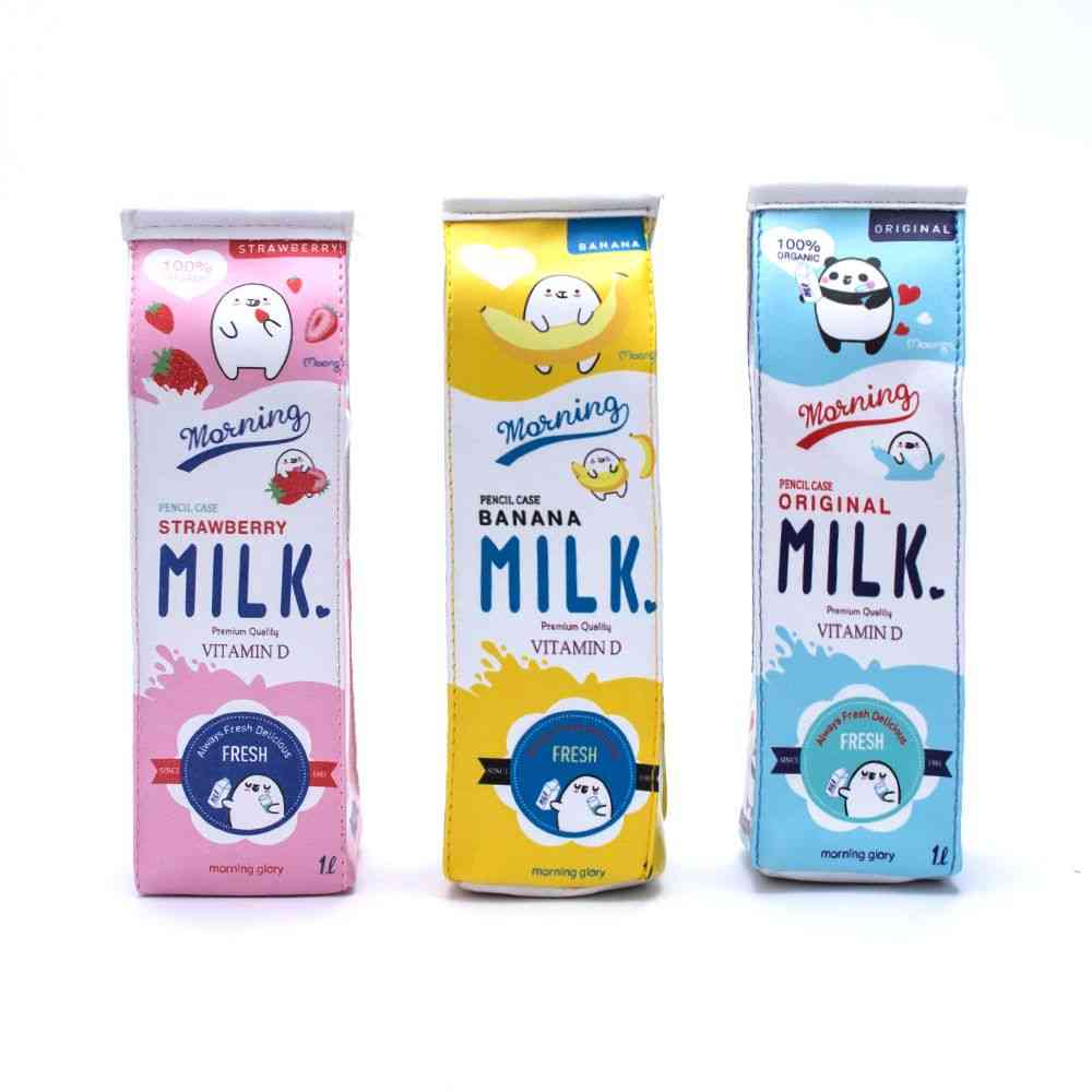 Söt korea kawaii pennväska för flickor, pojkar, läder mjölkpennask