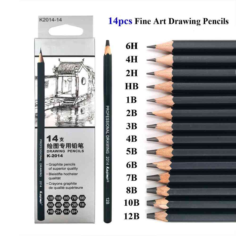 Komplet svinčnikov za risanje, lesena profesionalna umetniška zaloga trdega, srednjega in mehkega oglja za skice