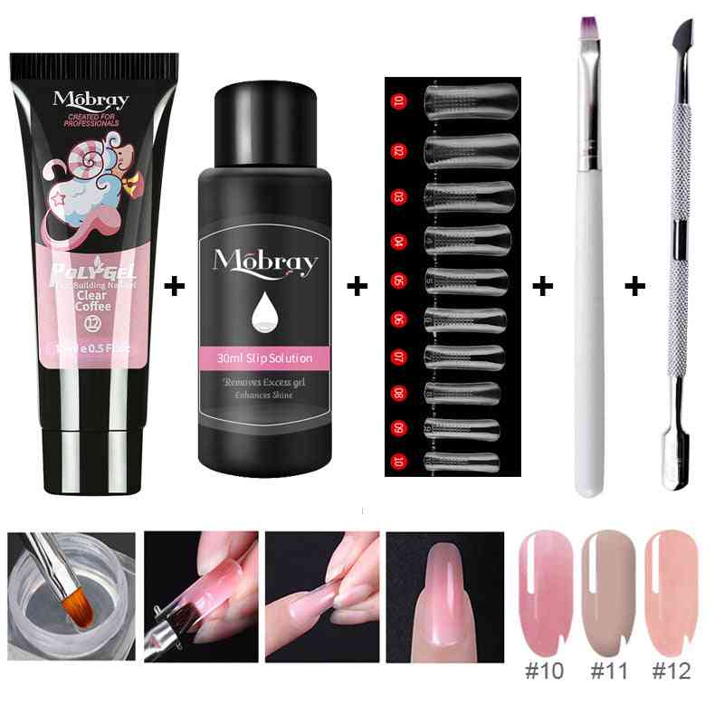 Extension Gel Set With Nial Tips Dual Form, Qiuck Dry Builder For Manicure Finger Extend Brush