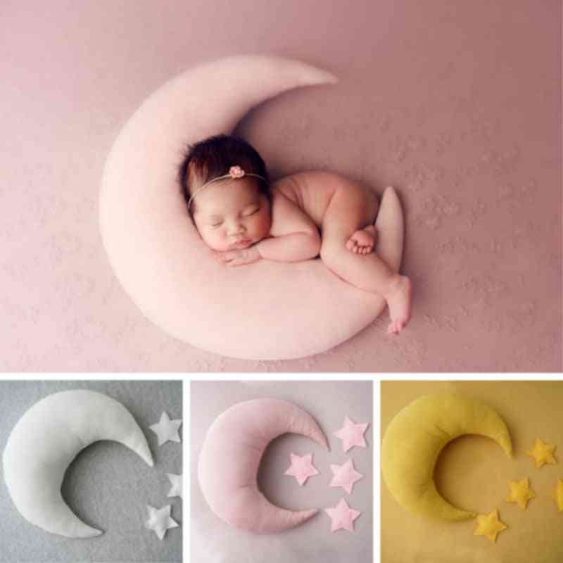 Newborn Photography Props Moon-shape Pillows With Stars, Full-moon Baby Photo Shoot Accessories