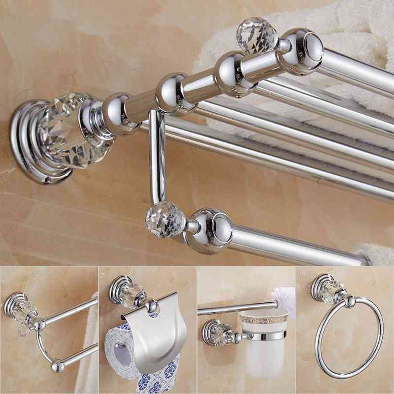 Brass Shower Shelf, Wall Mounted Towel Bar, Toilet Brush & Paper Holder Bathroom Accessories Set