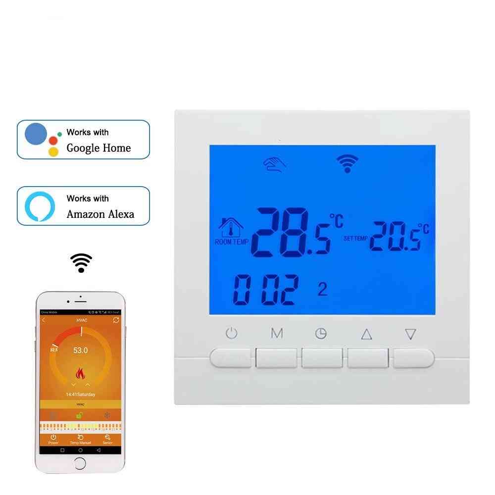 Gaspanna uppvärmningstermostat, smart wifi temperaturregulator för pannor - arbeta med alexa google home - vit / 220-240v