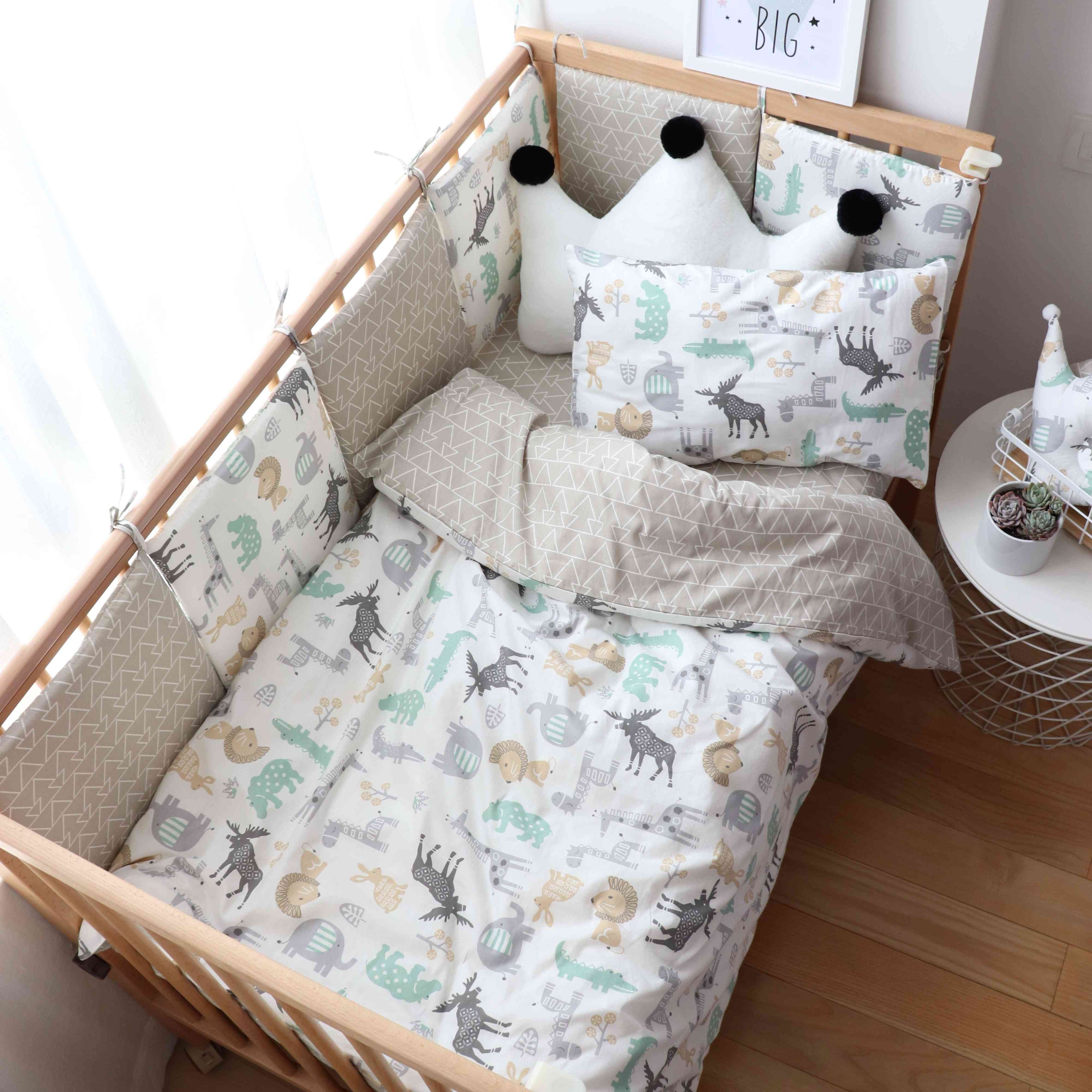 Babysängset, nordiskt bomullsvävt babysänglinne för nyfödda barn spjälsäng sängkläder för pojke och flicka nersury - forestbear 3st platt