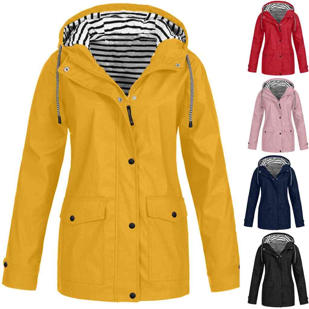 Women Jackets, Winter Coat Solid, Rain Outdoor Plus Waterproof Hooded Raincoat, Windbreaker Lightweight