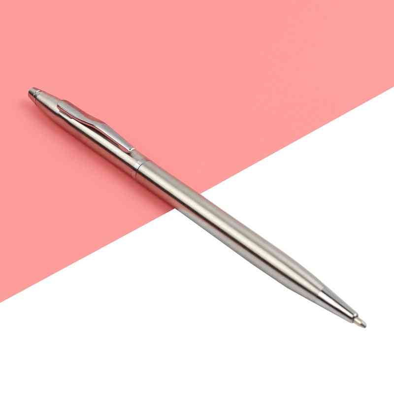Acero inoxidable de 0,7 mm, bolígrafo de metal para juego de regalo escolar - estudiante, oficina - 2 piezas plateado / negro