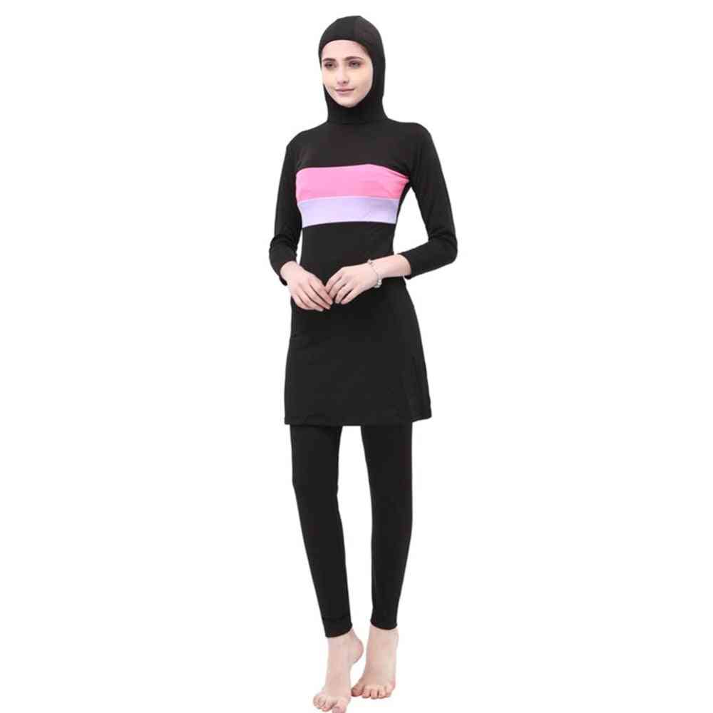 Costume da bagno musulmano stampato a strisce da donna hijab, costume da bagno islamico muslimah surf sport burkini - rosa a7 / 4xl