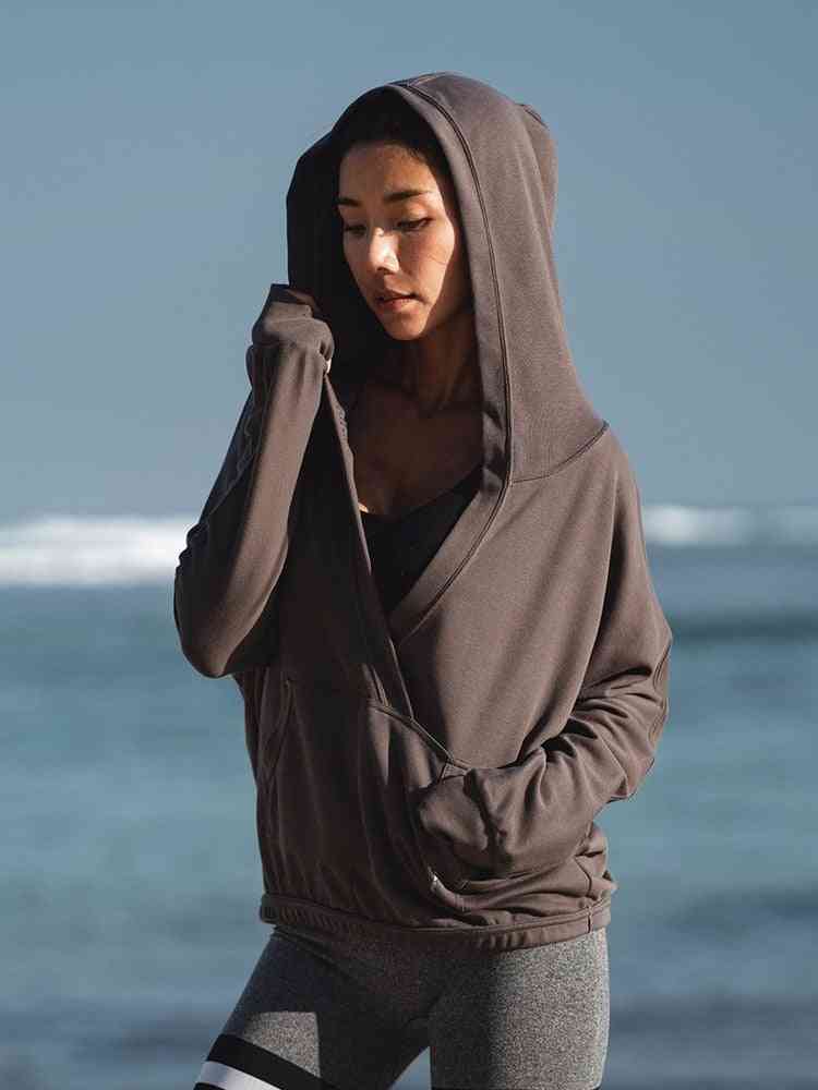 Katoenen dames hoodie, behaaglijk hardlopen training pullover losse sweatshirt zachte sport