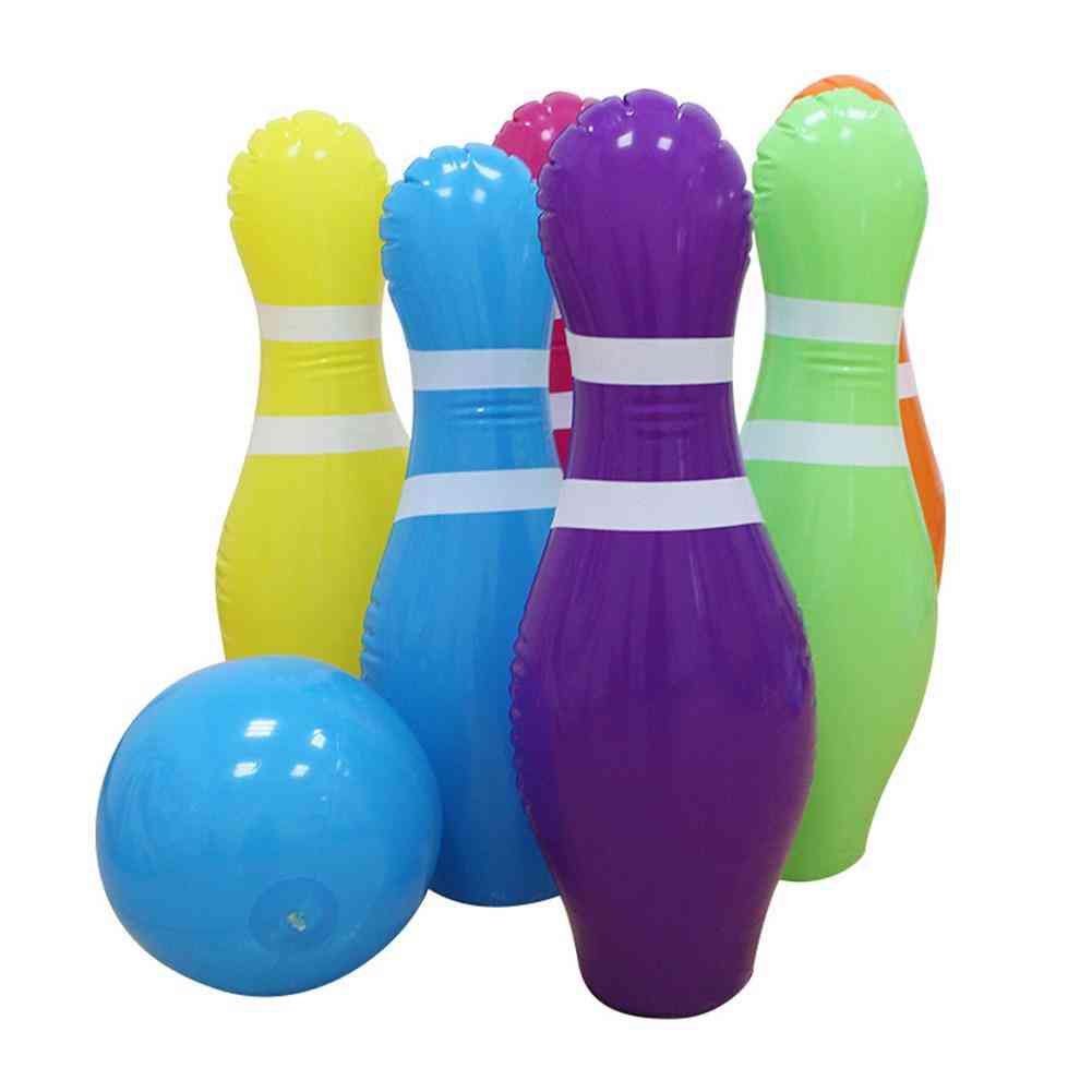 Pvc uppblåsbar bowlingbollssats med 6 uppblåsbara stift och 1 boll för inomhus-, utomhuslekar -