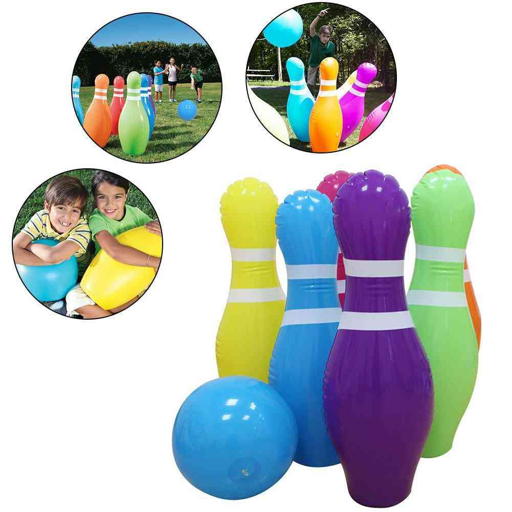 Conjunto de bolas de boliche infláveis de PVC com 6 pinos infláveis e 1 bola para jogos internos e externos -