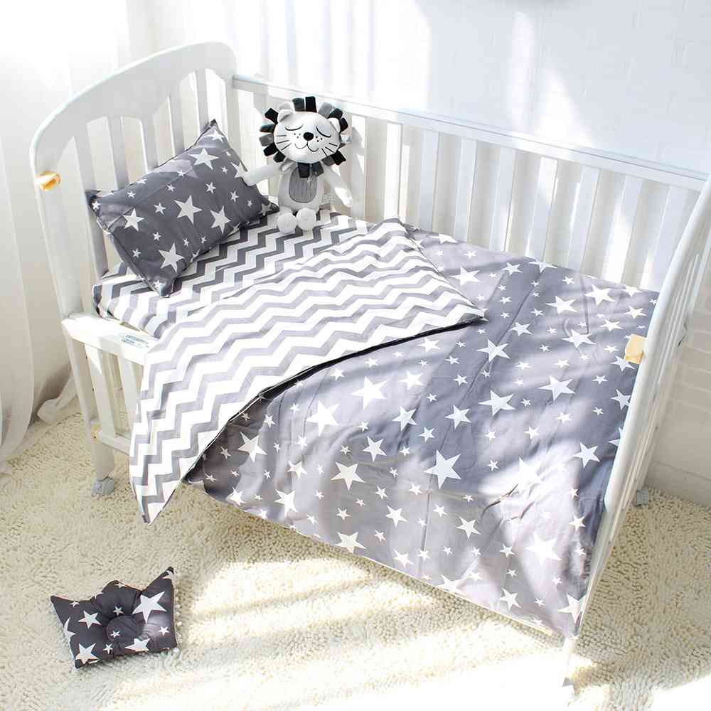 Cotton Crib Bed Linen Kit For Boy Girl, Cartoon Baby Bedding Set