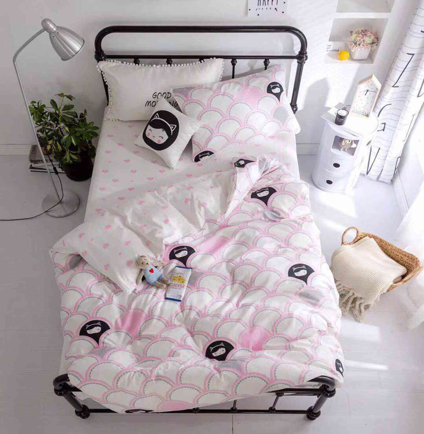 Detská posteľná súprava pre dievčatko, karikatúra z postieľky z mäkkej bavlny