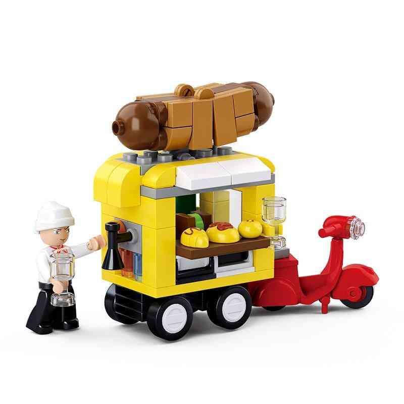 Bloc de construction ville ville, jouet de voiture à manger hot-dog