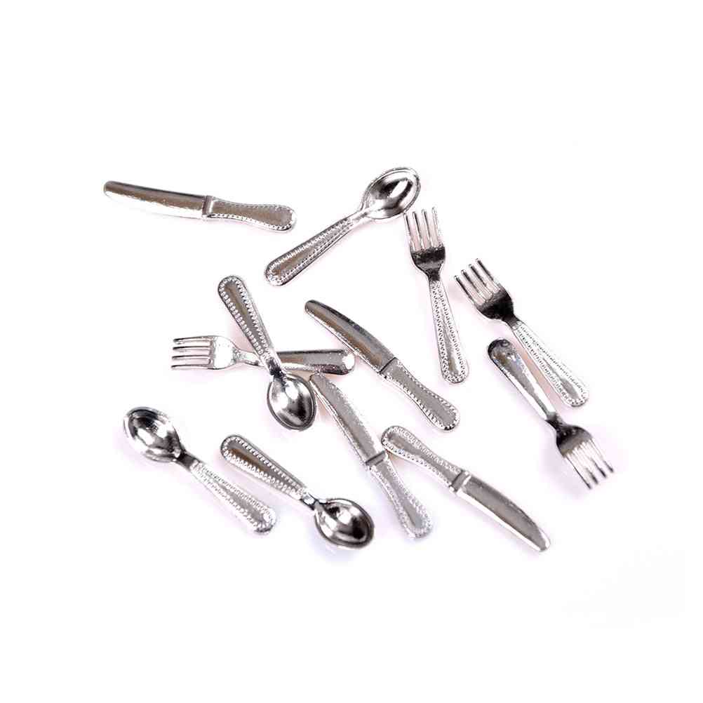 12 stks 1:12 mini vintage poppenhuis-miniaturen servies bestek metalen mes vork lepel, keuken eten meubels speelgoed