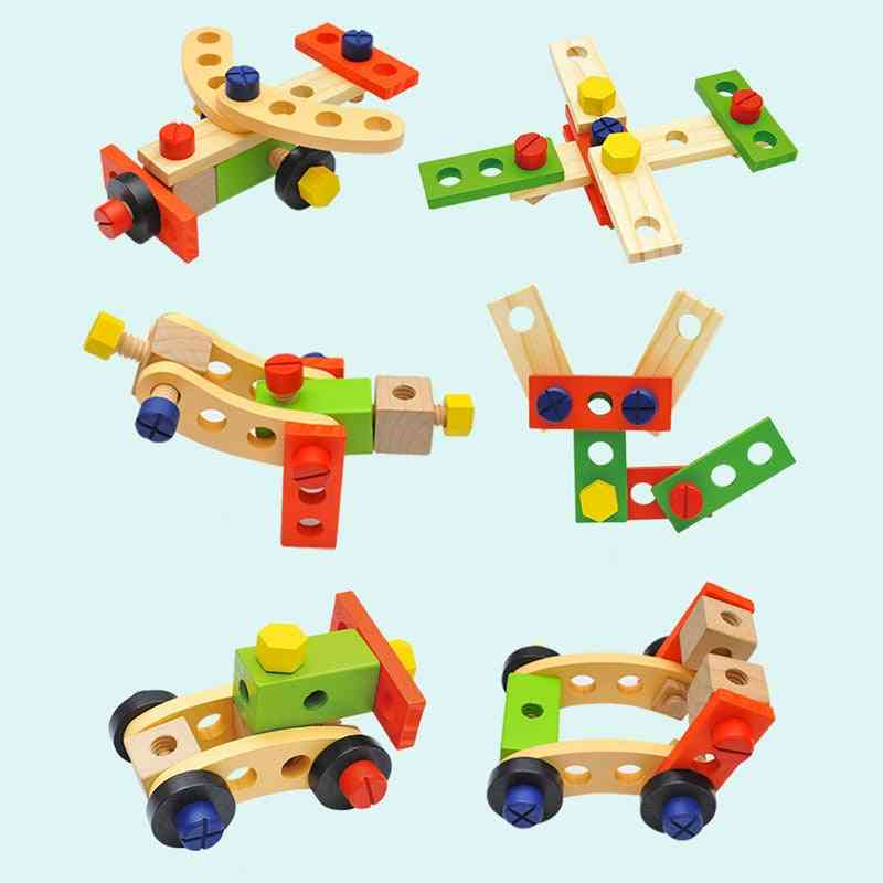 Børns træværktøjskasse foregiver legesæt - pædagogisk montessori legetøj, møtrik demontering skruesamling simulation reparation tømrerværktøj