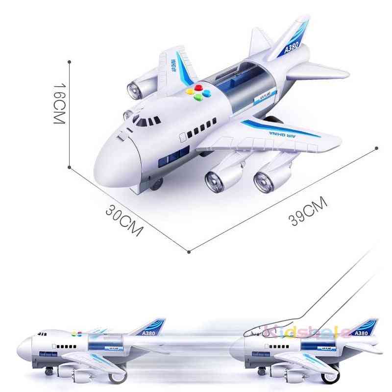 Trilha de simulação infantil inércia avião música stroy, diecasts de aviões leves e brinquedos de aviões de passageiros de veículos