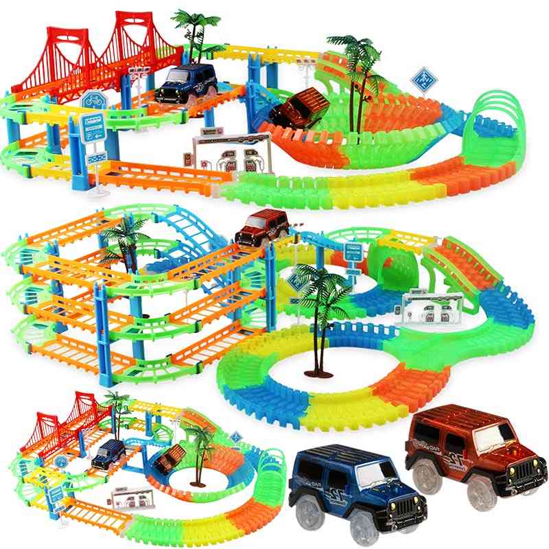 Set de jocuri de curse de cale ferată, curbă educațională pistă de curse flexibilă electronică, jucărie de mașină pentru copii