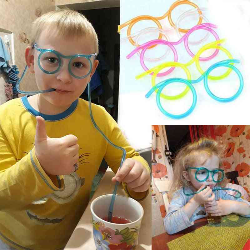 Soft Plastic Glasses Shaped Drinking Straw For Party