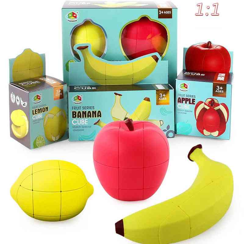 Cube fruit-modèle banane / pomme / citron 2x2x3, jouets spéciaux de forme mignonne inégaux