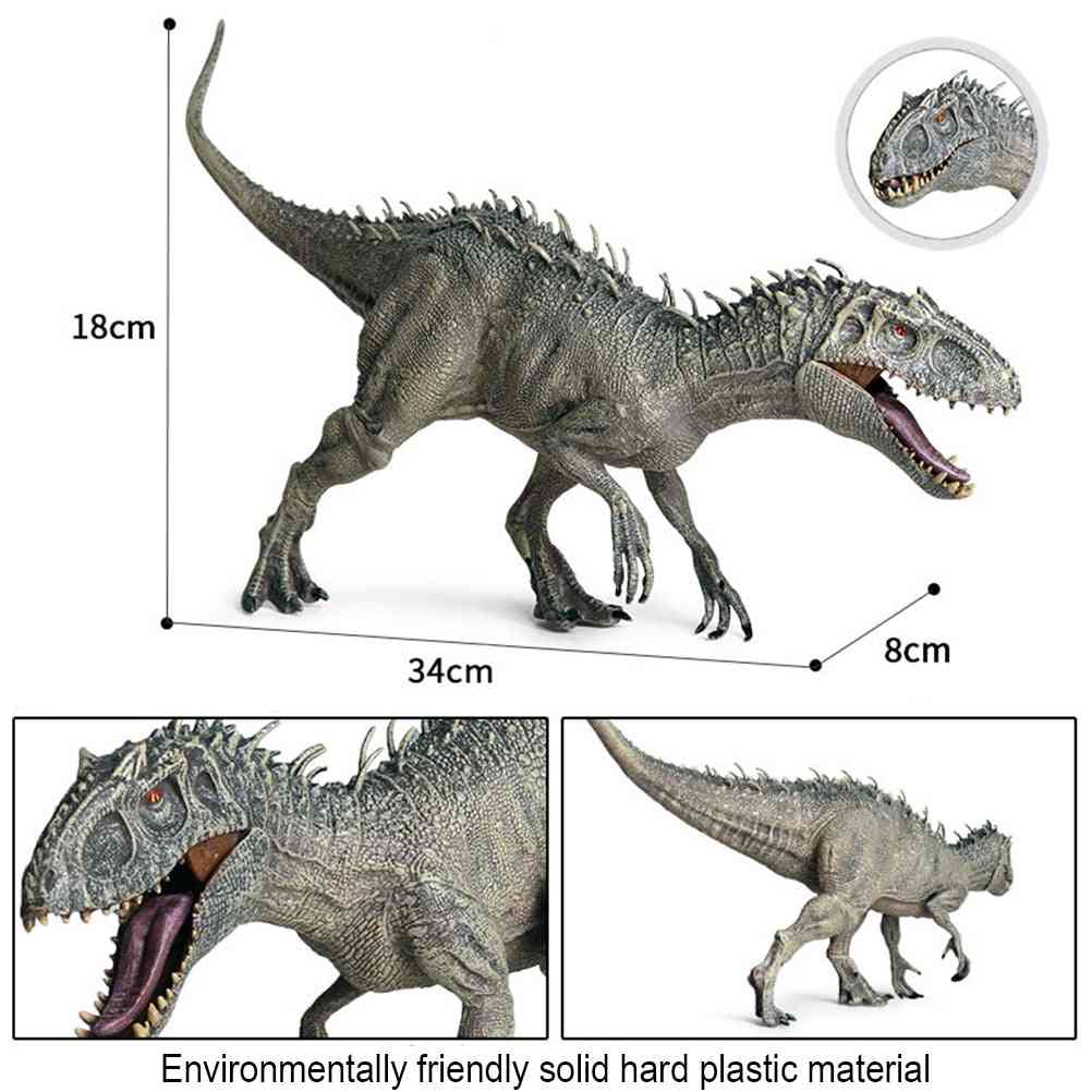 Muovinen jurassic indominus rex -toimintahahmot avaa suu dinosaurus, maailman eläinten malli lasten leluja lapsille (monivärinen)