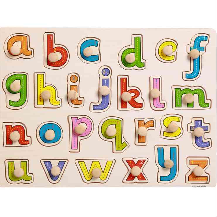 Baby hand grepp trä pussel, alfabetet och siffra lärande leksak för barn tidiga pedagogiska leksak