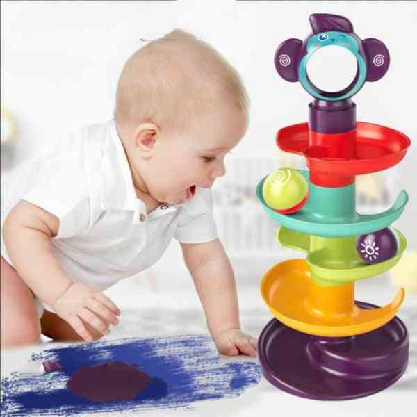 Bloc de construction à 5 couches piste tournez la boule de rouleau de musique, jouet d'assemblage de puzzle de jungle de route de tour de glisse de bébé de 1-2 ans (comme indiqué)