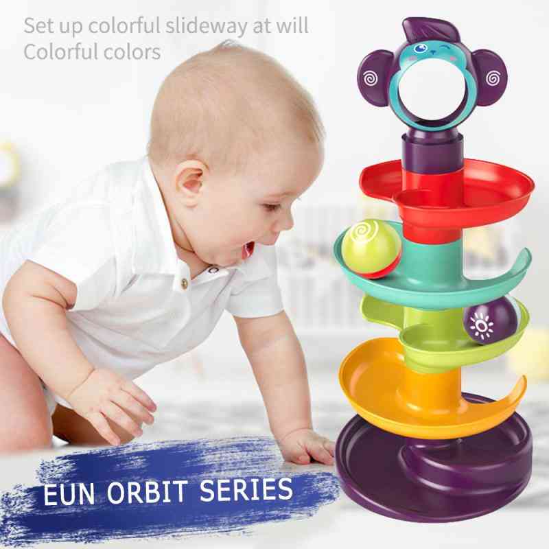 5 rétegű építőelem pálya turn roll roll labda, 1-2 éves baba sikló torony út dzsungel puzzle szerelő játék (az ábra szerint)