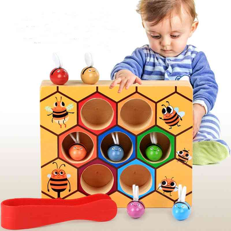 Montessori educativi industriose piccole api bambini giocattoli in legno per bambini, regalo divertente da tavolo interattivo alveare