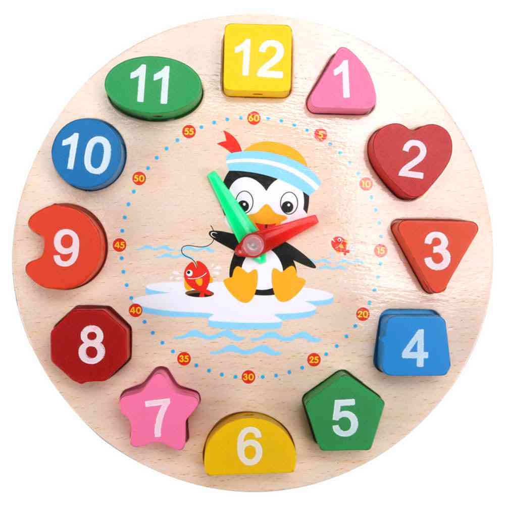 Cartoon Form Nummer passende Rätsel Holz Perlen Digitaluhr, geometrische Form Spiel Lernspielzeug (mehrfarbig)