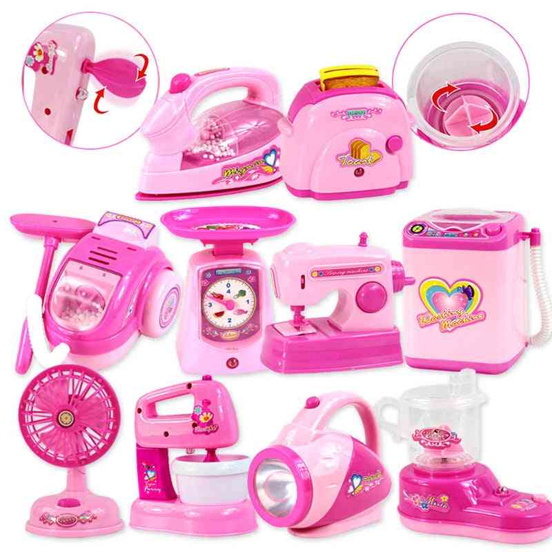 Minisimulaatio keittiön lelut, valaiseva ja vaaleanpunainen kodinkoneiden lelu lapsille / lapsille / vauvalle / tytölle