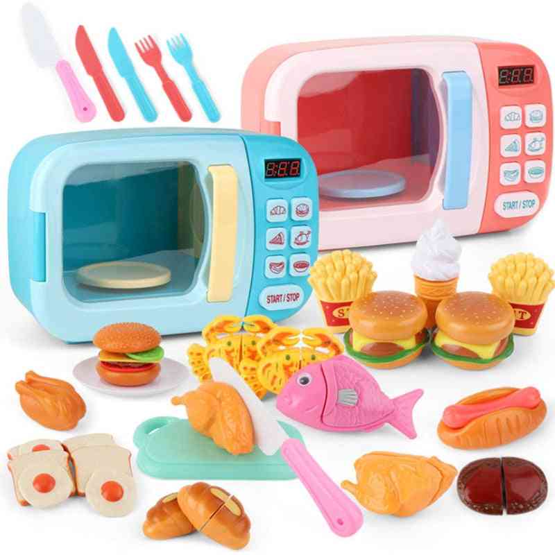 Juguetes de cocina horno microondas, juguetes educativos, mini corte de alimentos de cocina, juguetes de rol para niños / niñas