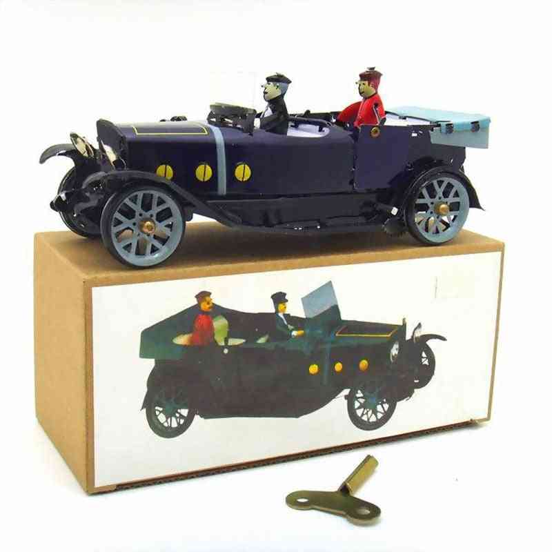 Auto avvolgitrici in banda stagnata dell'infanzia, giocattoli in metallo con figure da collezione artigianali vintage