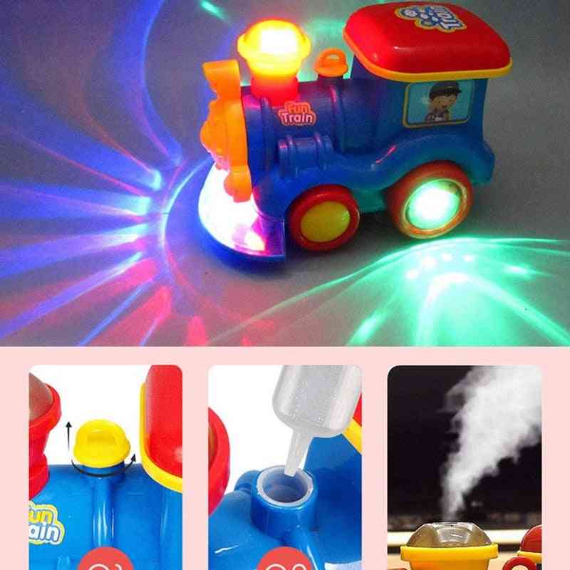 Idź lokomotywa parowa dla dzieci Klasyczny samochodzik z silnikiem na baterie, z dymem, światłami i dźwiękiem