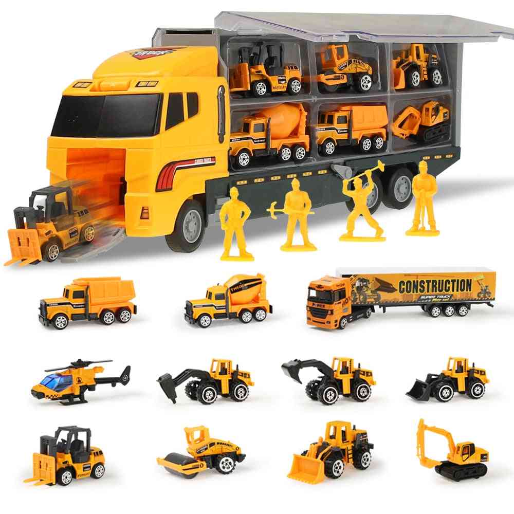 Mini Diecast Alloy Car 2 In1 Model Engineering Vehicles Carrier Truck With Ejection & Carry Function Toy
