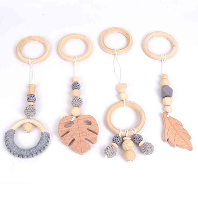 Baby Wooden Rattle Teether Toy, Beech Leaf Pendant Play
