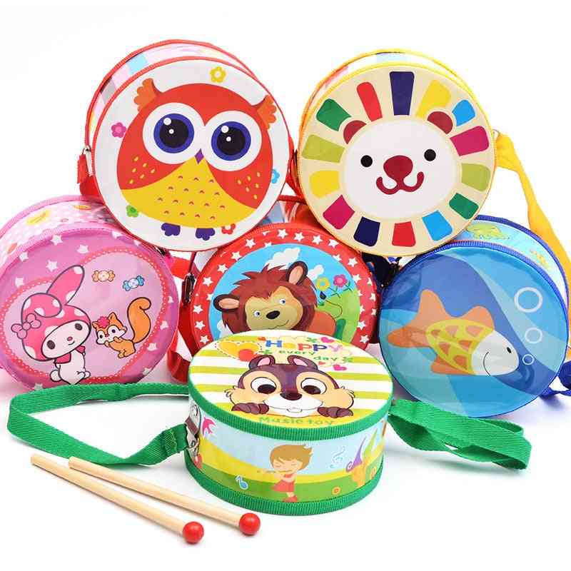 Wooden Cartoon Animal Giraffe, Lion & Rabbit Hand Double Sided Drum Educational Musical Toy Instrument