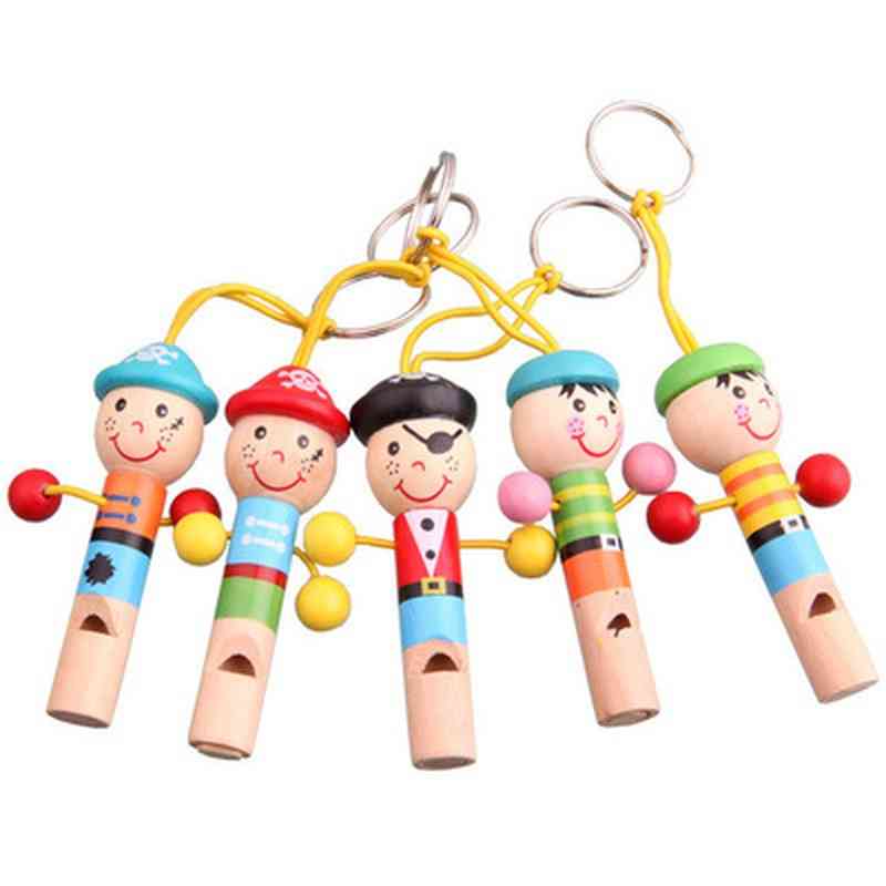 Bébé enfants en bois mini sifflet pirates développement, porte-clés coloré musical belle instrument jouets (1 pc couleur aléatoire) -