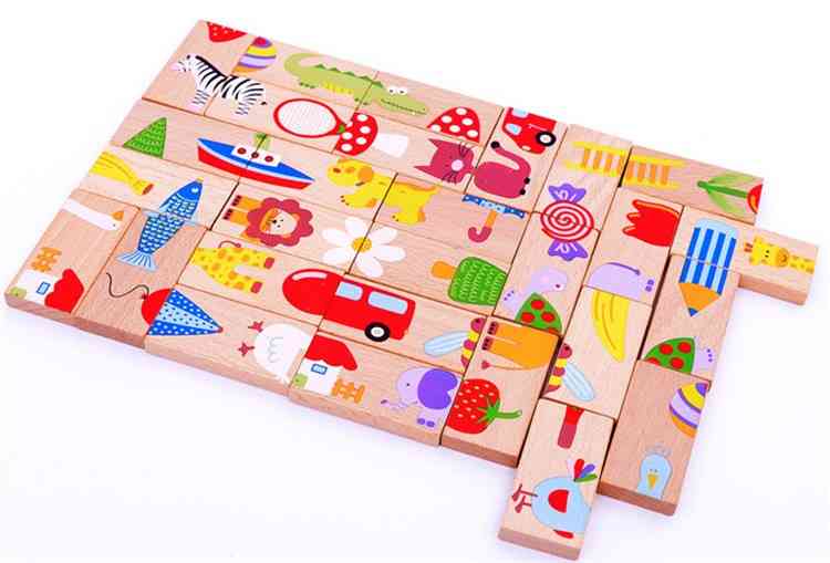 Babajátékok dominó bükkfa karton állati pasziánsz dominó - 28db építőelem, klasszikus oktatási játékok, gyermek születésnapi ajándék (többszínű)