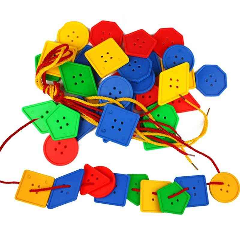 Geometric Buttons Blocks And Rope -montessori Educational For
