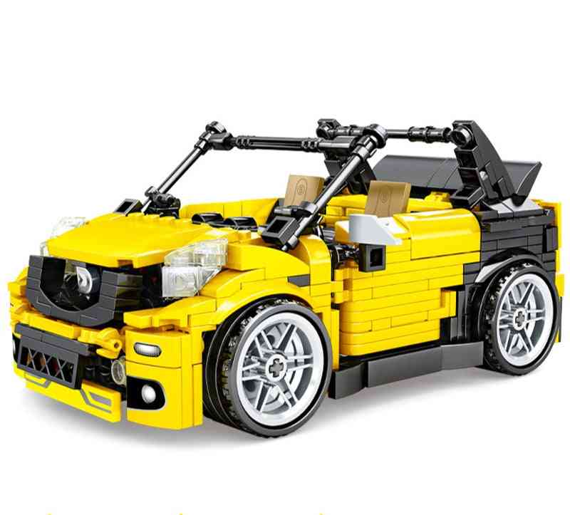 Blocca la famosa macchina da corsa meccanica, costruzione di giocattoli modello di mattoni per auto sportive