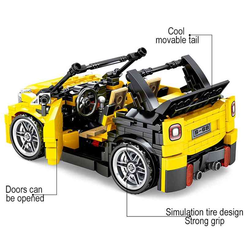 Blokerer berømt mekanisk racerbil, bygningsteknik sportsvogn mursten model legetøj