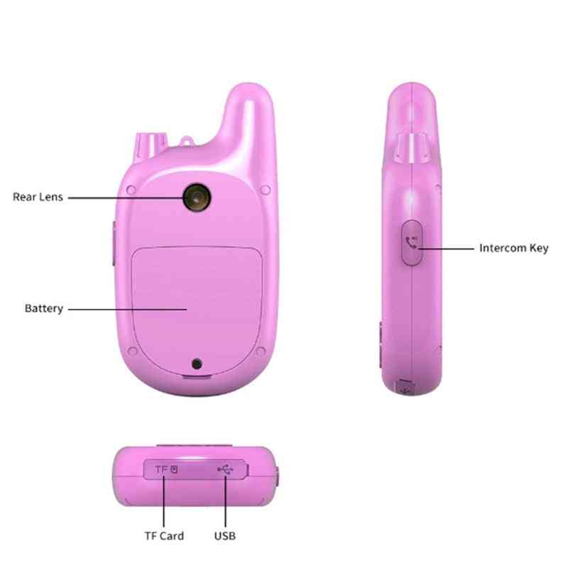 Mini walkie talkie infantil com tela ips de 2,0 polegadas, câmera, reprodutor de música mp3 (6,5 * 2,4 * 12,5 cm) - azul