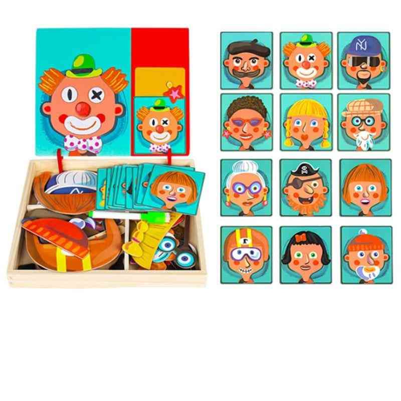 Magnetiskt 3d pussel montessori pedagogiskt trä, tangram pusselformar pussel låda magnetiska klistermärken leksaker för barn - ett mänskligt ansikte