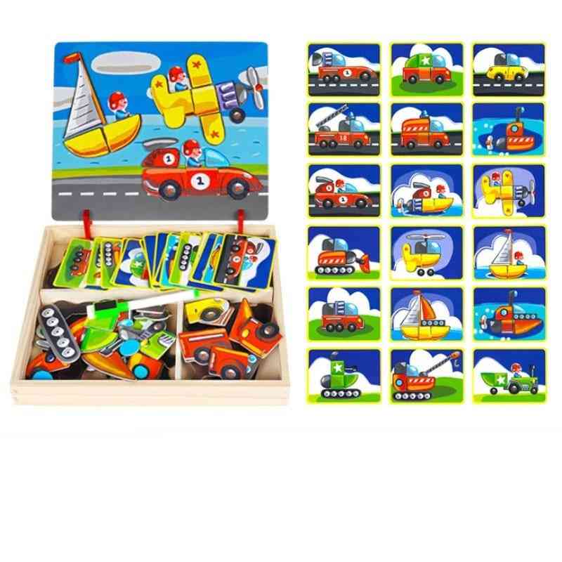 Magnetisk 3d puslespil montessori pædagogisk træ, tangram puslespil figurer puslespil boks legetøj til børn
