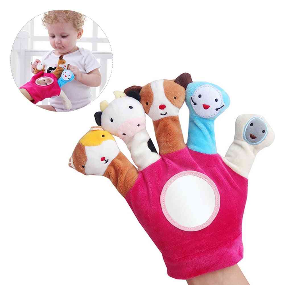 Cute Cartoon Gloves, Animal Plush Safety Mirror Finger Toy, Educational Hand Puppet