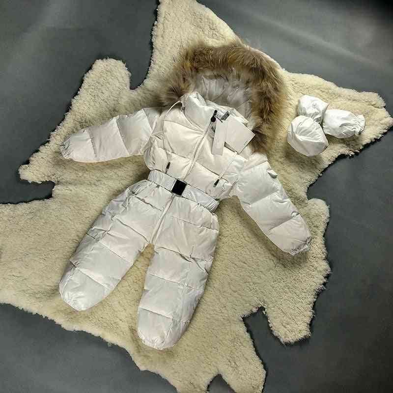 Kid's Hooded Snowsuit-white Duck Down Filling And Real Fur Collar