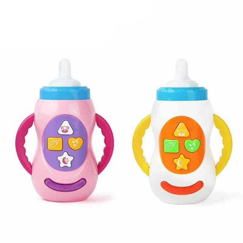 LED intermitente, botella de leche de simulación con juguete de sonido para bebé