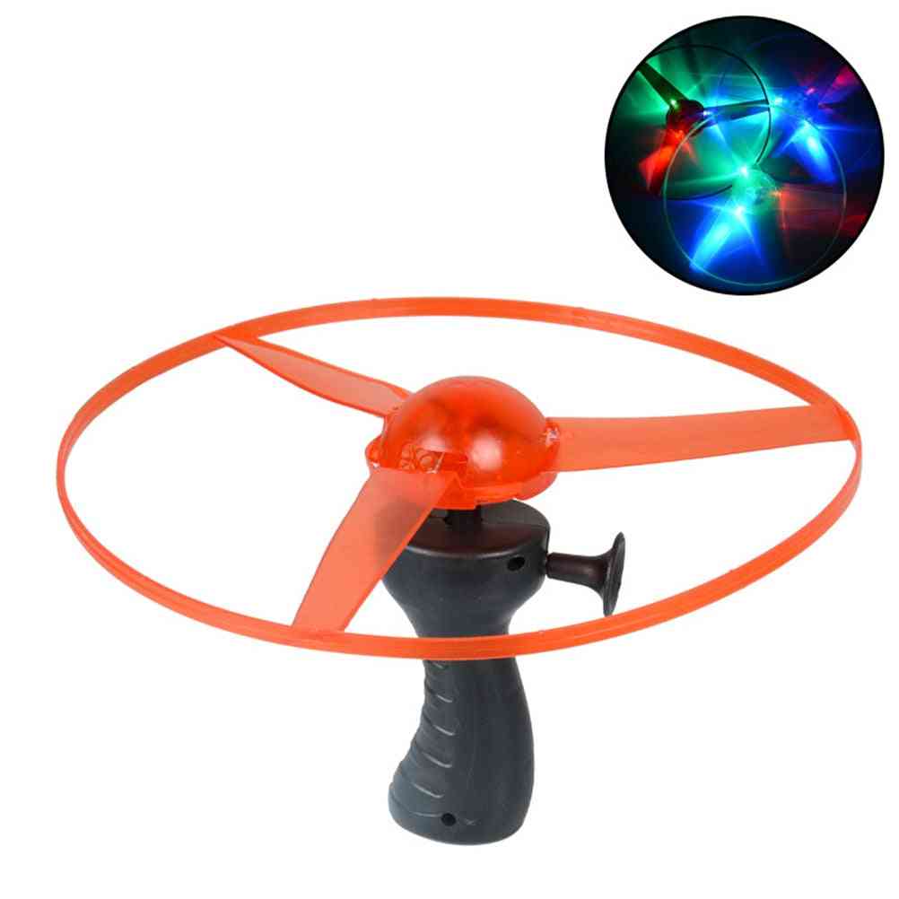 1 stks grappig speelgoed pull string-kleurrijke led light up simulators pull string, ufo led light up vliegende schotel disc kids speelgoed