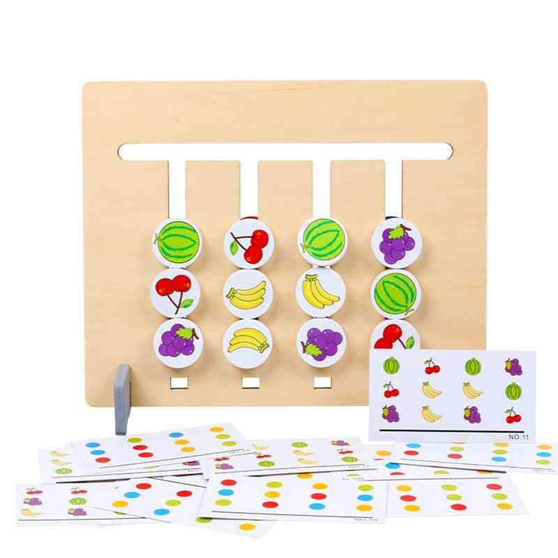 Asociere pe două fețe, culoare și fructe, jucării din lemn pentru pregătirea raționamentului logic pentru copii